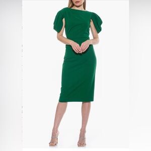 NWT, M, GREEN Alexia Admor, Draped shoulder short sheath dress